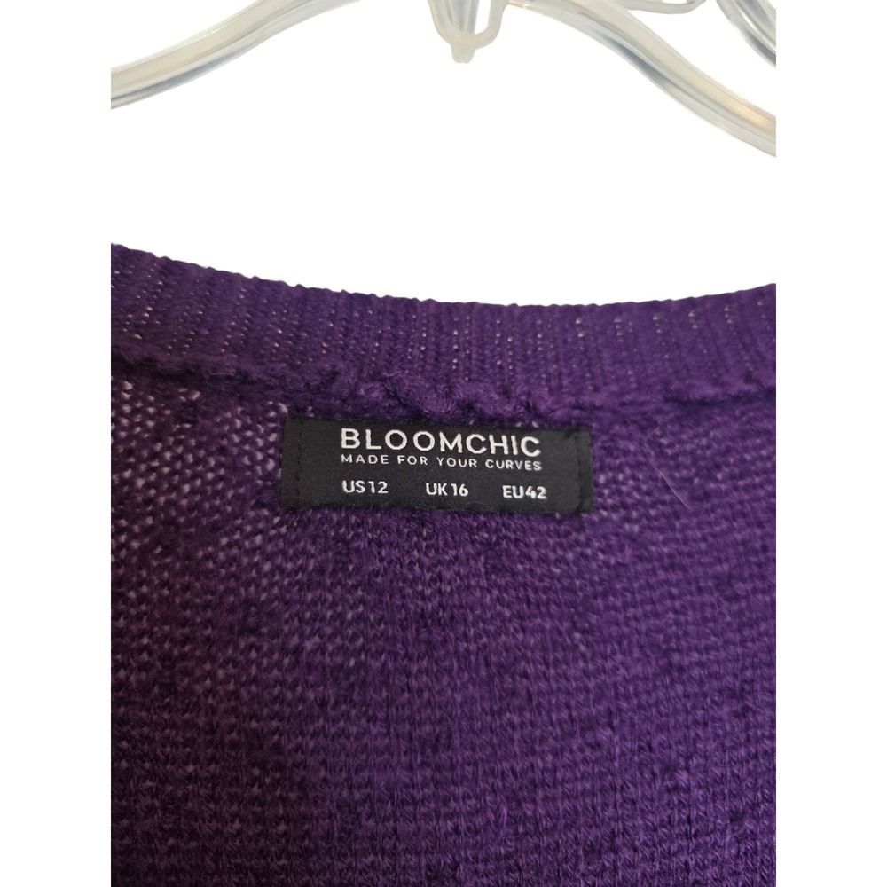 Bloomchic Purple Textured V Neck Long Sleeve Knit Sweater Dress Size 12 - Picture 3 of 10